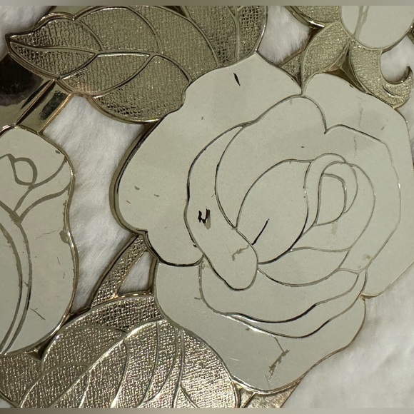 VTG MCM Trivet WMA ROGERS LTD Gold Cream Roses Japan 5.5"x 9" Wall Decor Floral - Picture 6 of 10